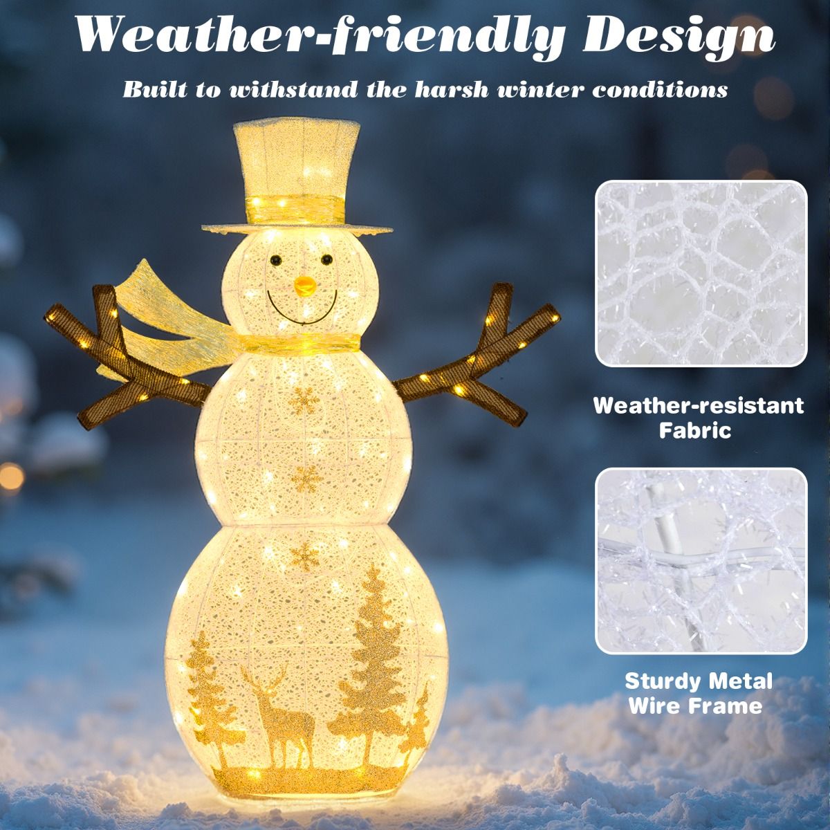Coast LED Sneeuwman Kerstdecoratie - 100 warmwitte LED-lampen - 141 cm hoog - met hoed en sjaal - wit