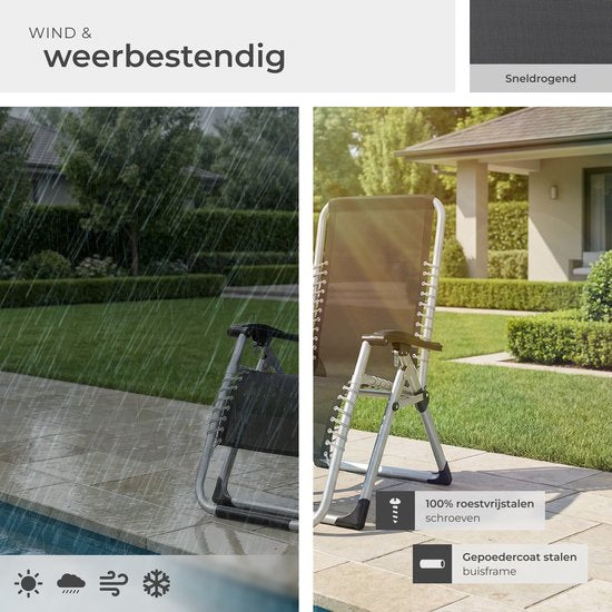 tectake® Opvouwbare Ligstoel Cloud - Tuinstoel met Tafeltje - Bekerhouder - Traploos Verstelbaar - Voor Balkon, Camping of Tuin - Relaxstoel met extra dik Kussen - Strandstoel - Ligbed - Div. kleuren - Zwart