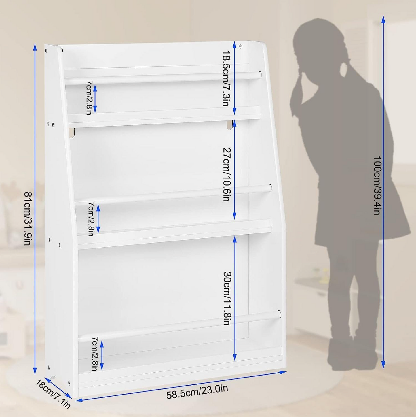 Eugad Kinderboekenrek – 3 Vakken – MDF – Wit – 58,5x81x18 cm