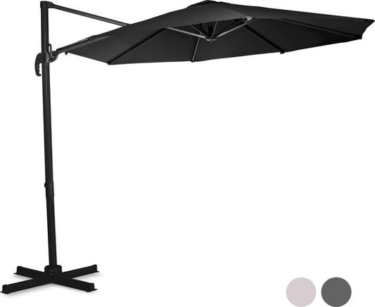 VONROC Premium Zweefparasol Bardolino Ø300cm – Incl. kruisvoet & beschermhoes – Ronde parasol – 360 ° Draaibaar - Kantelbaar – UV werend doek - Zwart