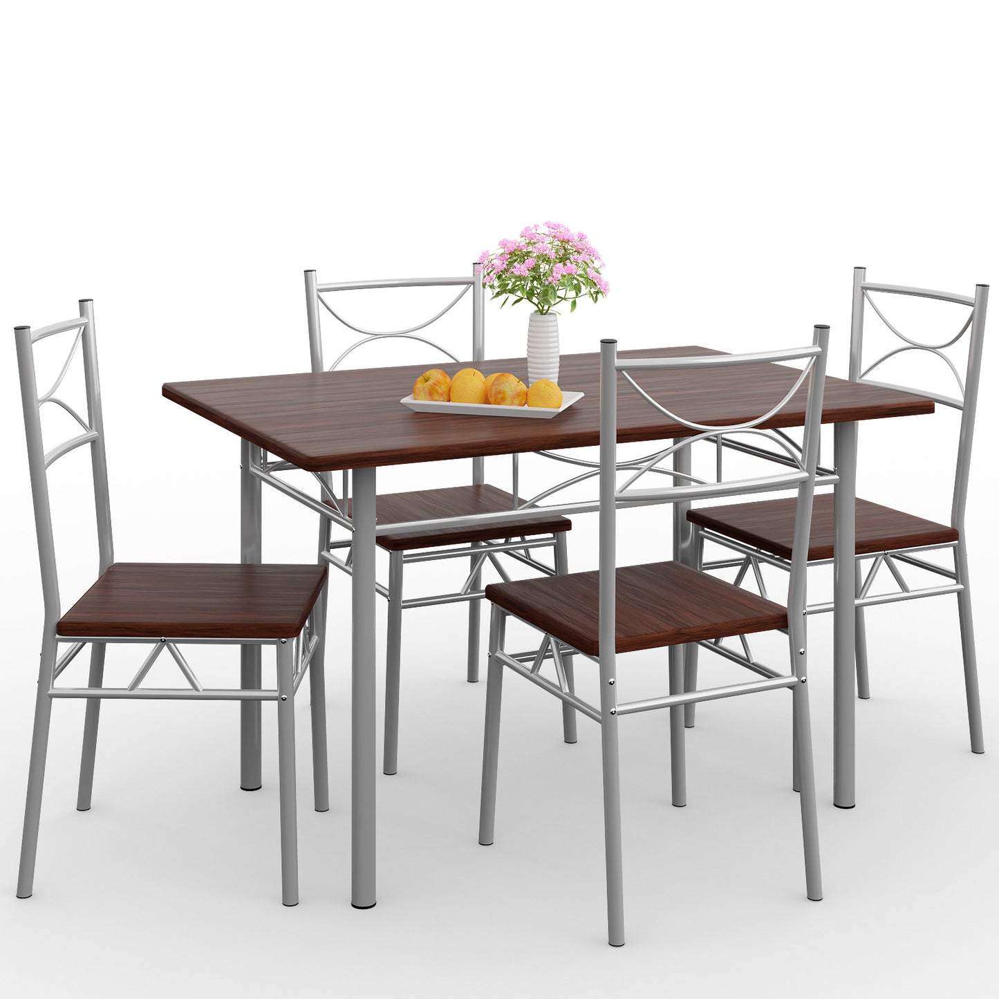 Casaria Eettafel Set 5 delige -Eettafel + 4 stoelen - Donker Eiken