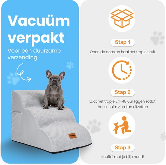 Pawesome - Hondentrapje voor honden - Hondentrap - Honden opstapje - 3 treden - 40 x 60 x 40 - extra stevig en comfortabel - 30D materiaal
