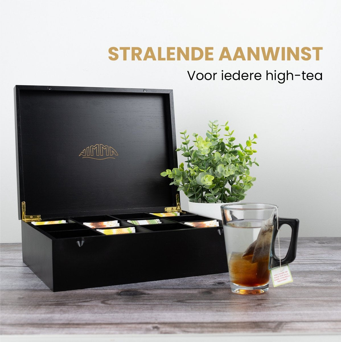 Nimma Theedoos - 12 vaks - Magneetsluiting - Geschikt voor Pickwick, Lipton, en meer - Zwart