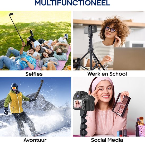 Studio ME Telefoon Statief - 170 cm - Tripod Smartphone - Zwart - Camera Statief - Telefoonhouder - Incl. Bluetooth Afstandsbediening - Tripod Iphone - Statief Telefoon
