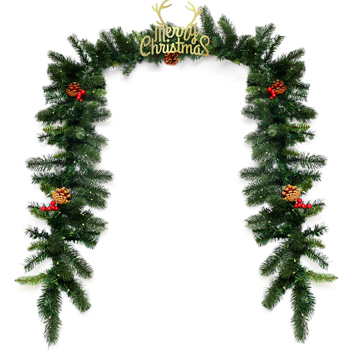 Coast Kerstslinger Groen – 274 cm – Met 100 Warmwitte LED-Lampjes, Dennenappels en Rode Bessen