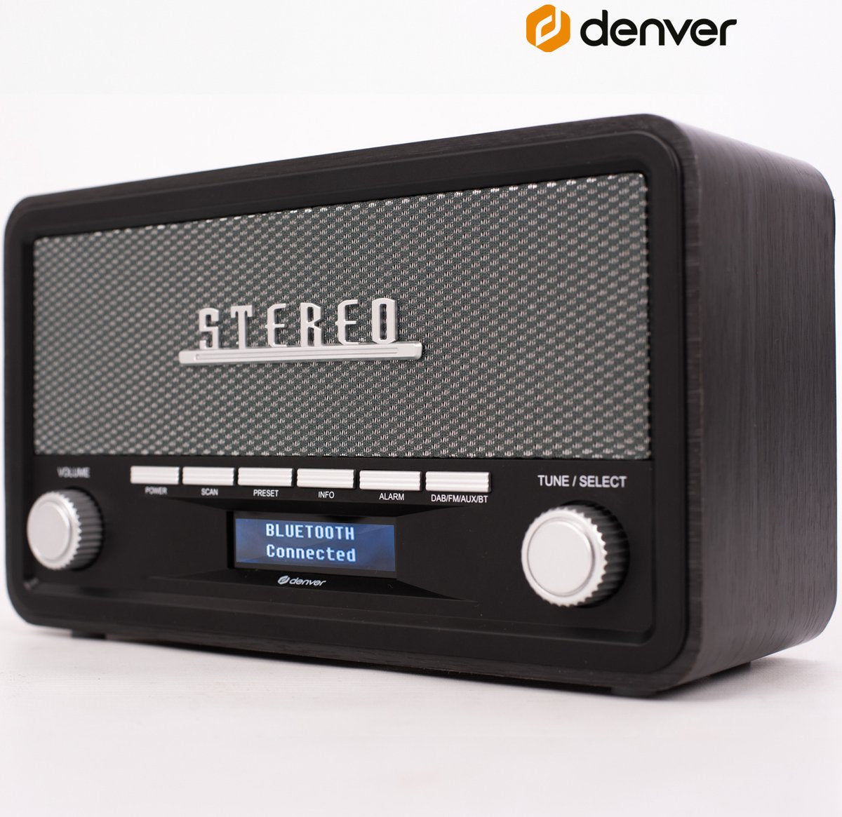 Denver DAB18DG DAB+/FM Retro Radio - Bluetooth - Dimbaar LCD - Hout - Donkergrijs - 14,8 x 26,1 x 11,3 cm