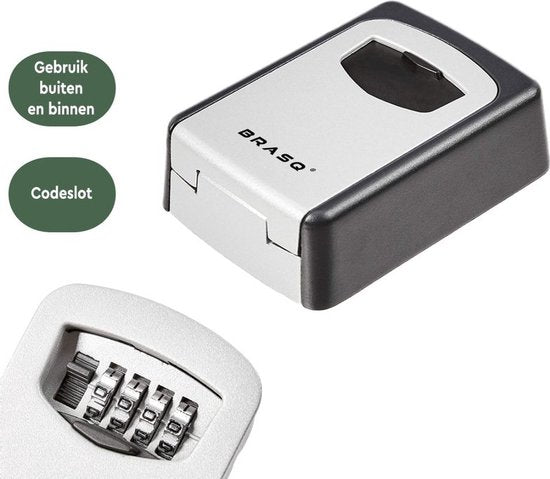 BRASQ Sleutelkluis - Sleutelkastje buiten met code - Kluisje met cijferslot - Sleutelkastje - KC500 - Grijs