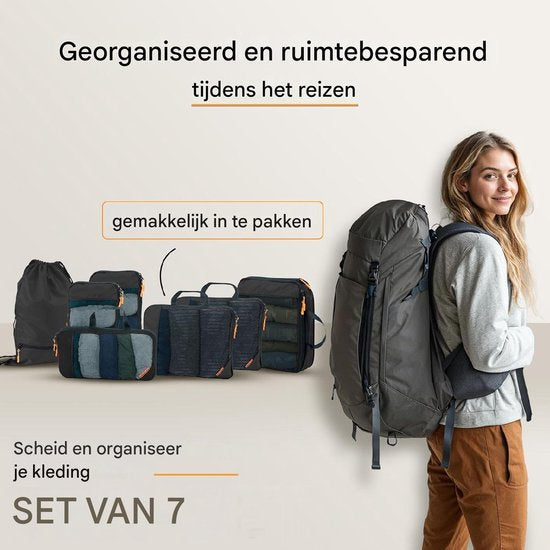 Packing Cubes met compressie voor koffer en rugzak incl. pakzak, Olive Odyssey - Groen