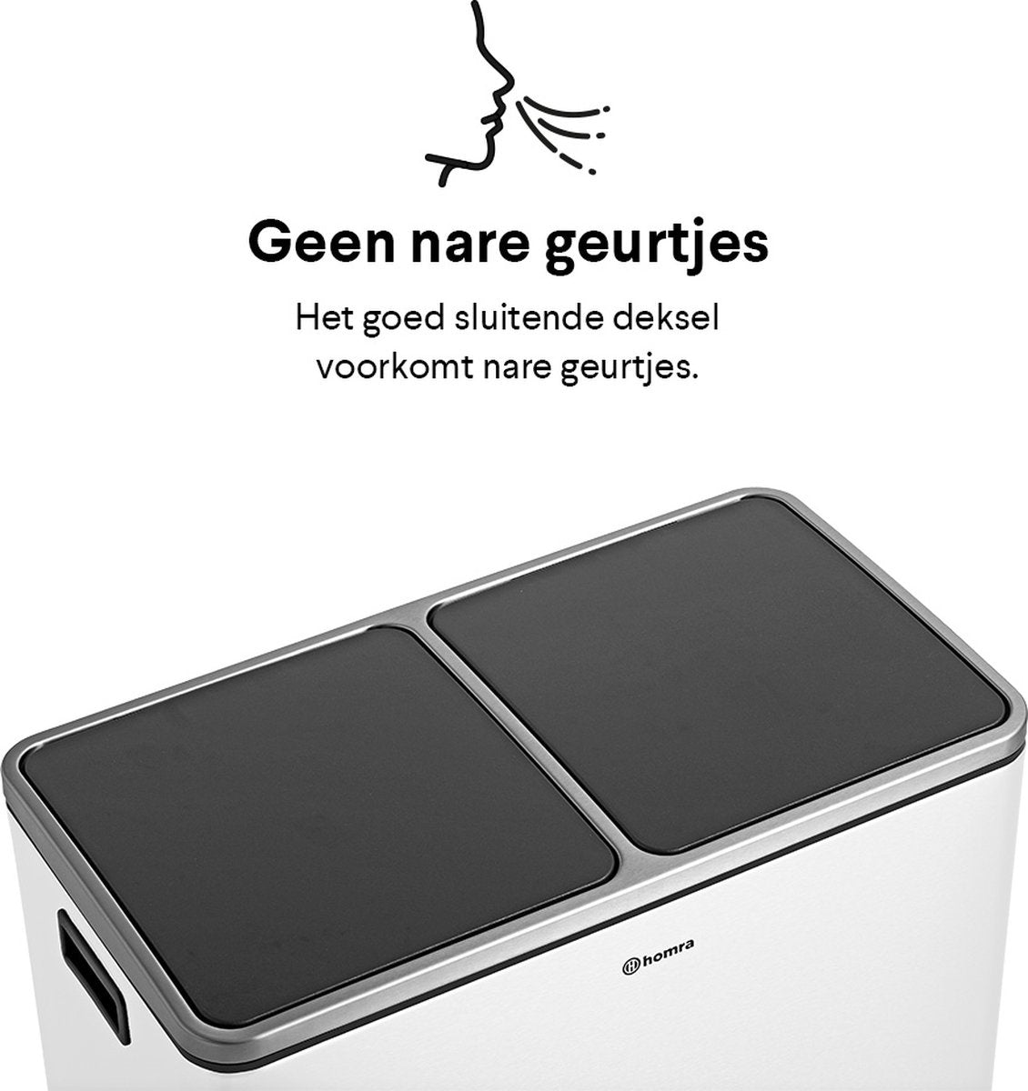 Afvalscheidingsprullenbak 2 vakken Crème Wit – 60 L (2x30 Liter) pedaalemmer Homra QUICKX – Design Duo Afvalemmer RVS - Afval Scheiden - Recycle Afvalbak - Hygiënisch Pedaal - Dubbele Vuilnisbak - Keuken Vuilbak - Kantoor Prullenbak