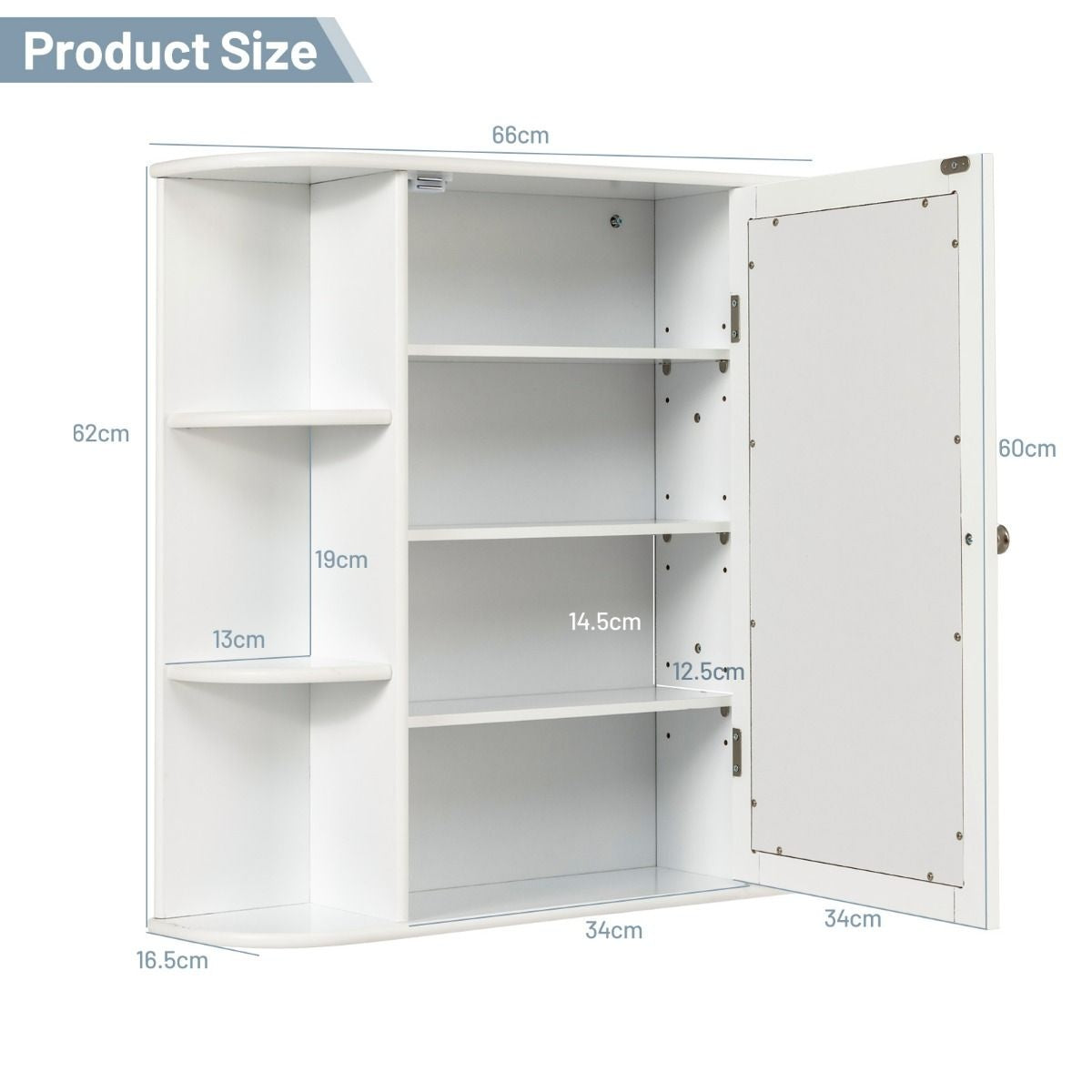 Coast Badkamerkast Met Spiegel - 65 x 17 x 64 cm - Wit