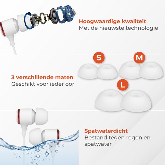 Nuvance - Oortjes met Draad - 3.5mm Jack Aansluiting - Oordopjes met Draad - In-Ear Oortjes met Draad en Microfoon - Wit