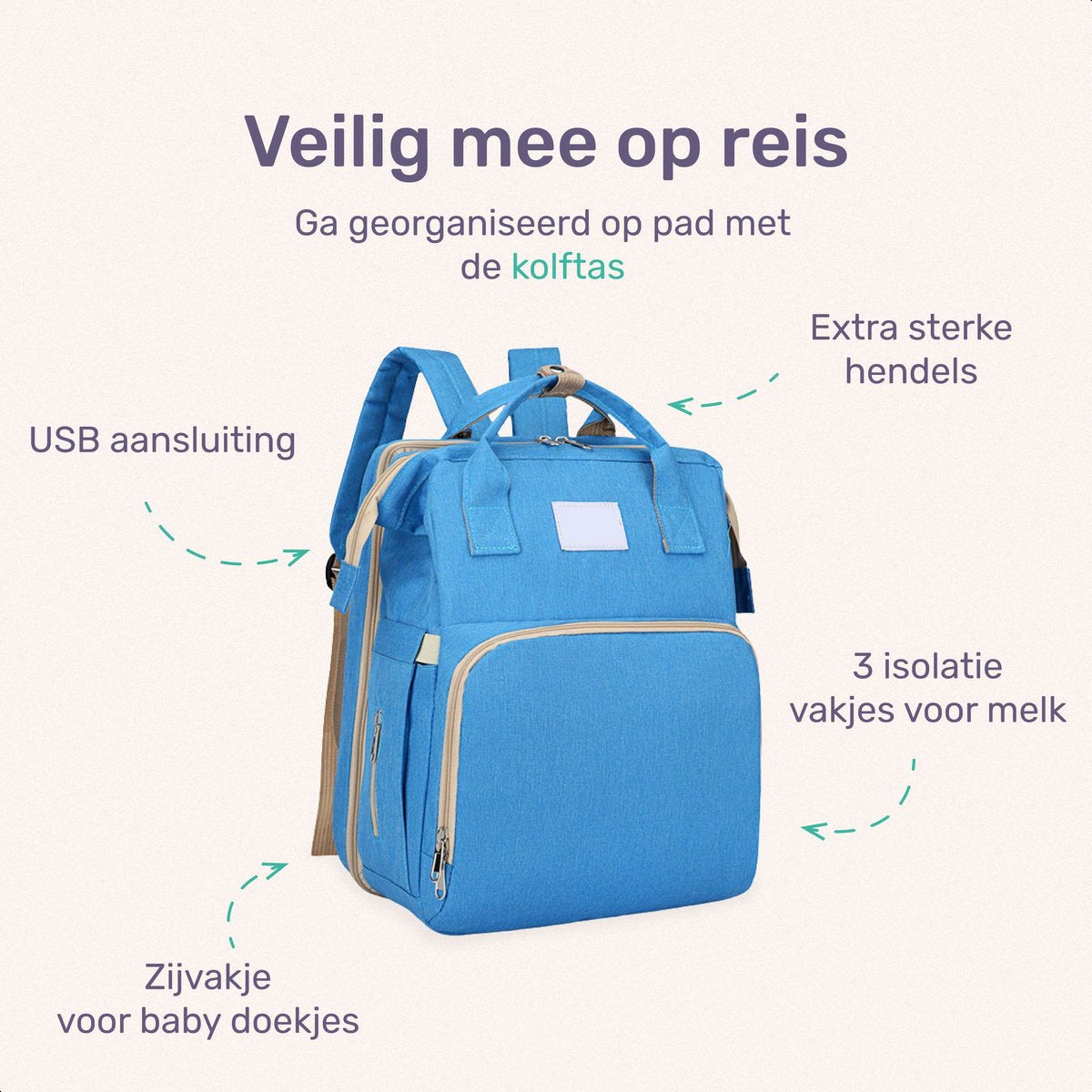 Qwali Luiertas Uitschuifbaar tot Bedje - 7 Flessenhouders - Blauw Grijs