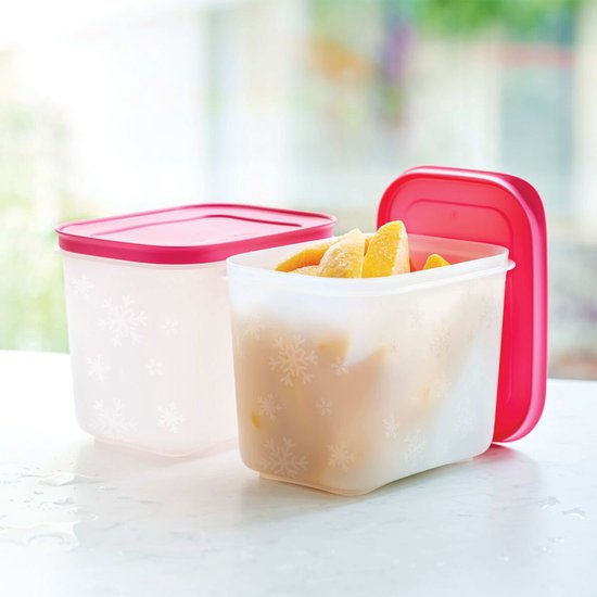 Tupperware Freezer Mates 2 stuks - Diepvriesdozenset -Voedselbakjes voor de vriezer - BPA-vrij - 2 x 1,1 Liter - Roze