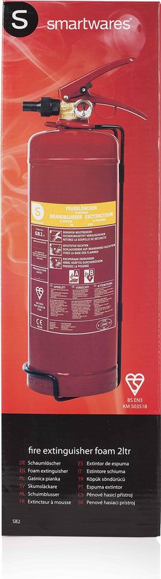 Smartwares 10.014.97 Brandblusser - 2 Liter - Schuim - Inclusief ophangbeugel - Brandklasse AB - BSI Gecertificeerd