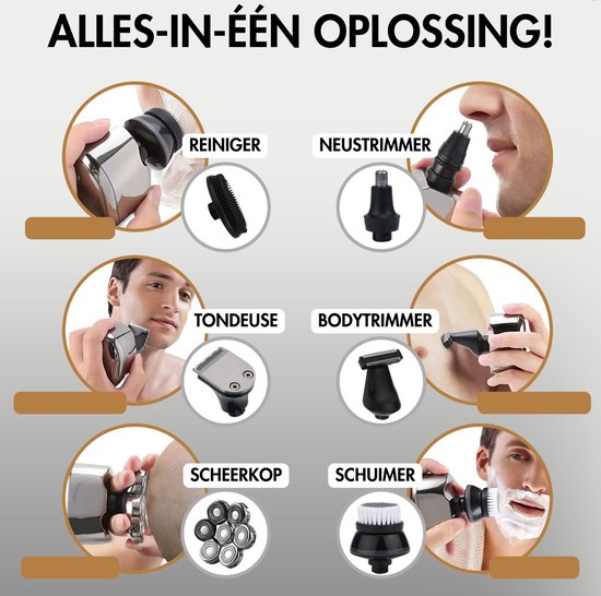 6-in-1 Scheerapparaat Mannen – Trimmer - Tondeuse - Sansbeauté® SkullSharp PRO - Electric Face & Head Shaver - Skull Shaver - Hoofd Kaal Scheren – Nat & Droog - Draadloos Opladen - Elektrisch
