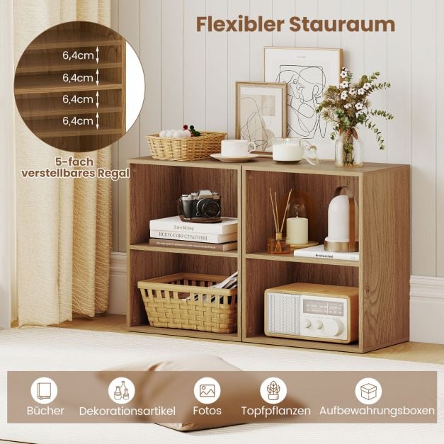 Coast Boekenkast met 2 Open Vakken – Verstelbare Plank – 42 x 29,5 x 53,5 cm – Naturel
