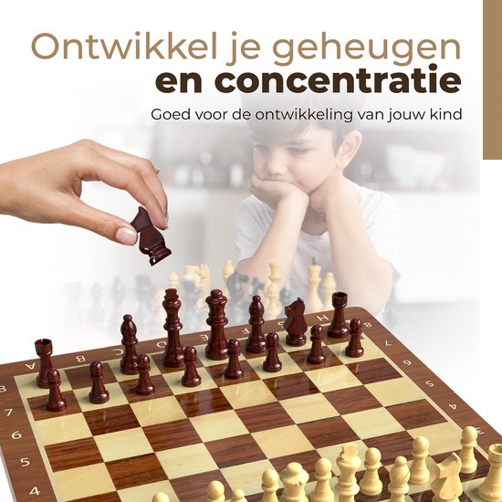 Windsor Schaakbord met Schaakstukken - Damstenen - 40 cm - Annotaties - Schaakset - Magnetisch Schaakspel - Chess Set - Hout