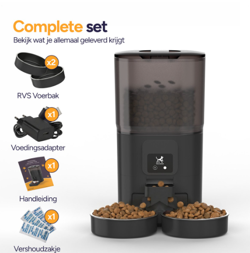 Viervoeter Feed Dual Voerautomaat - Zwart - 28 x 22 x 36 cm - 7L, Dubbele Bak, App & WiFi