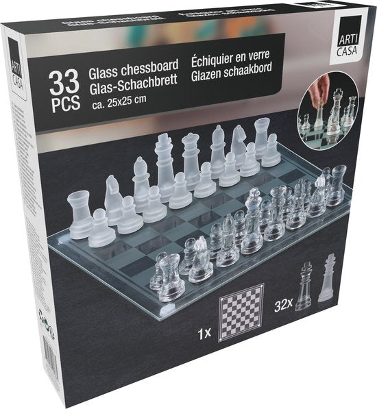 Arti Casa Glazen Schaakset - 33 Delige Set - 25x25 CM - 900 GR - Glas