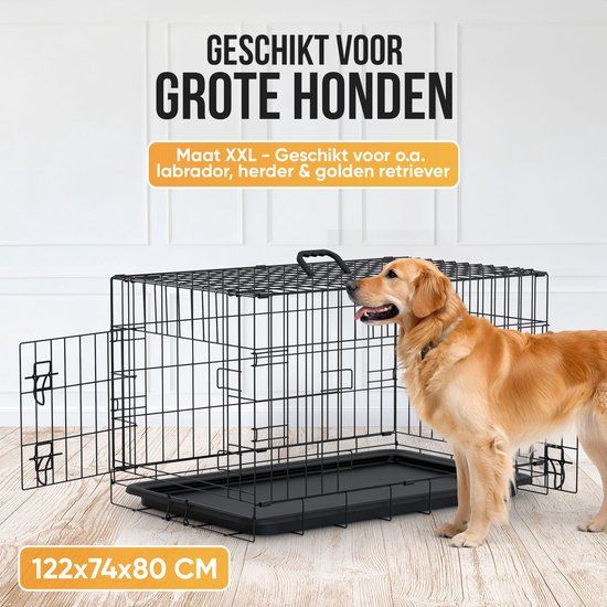 Avalo Hondenbench XXL - Bench Voor Honden - Opvouwbare Kooi - 2 Deuren - 122x74x80 cm - Bench Hond