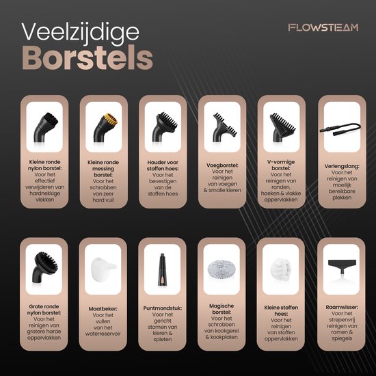 FLOWSTEAM® Compact 12-in-1 Handstoomreiniger - 4 Bar & 110°C Stoom - Stoomreiniger – Vlekkenreiniger - Handstomer - Voor Badkamer, Keuken, Bank & Meubels