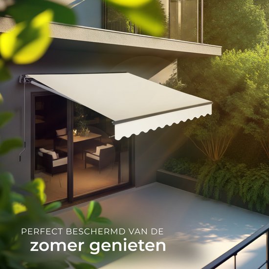 tectake® Zonnescherm met Knikarm - 250 x 200 cm - Zonneluifel - Zonwering voor Raam, Balkon, Buiten - Te Monteren aan Muur - Water- en UV-Bestendig - Beige
