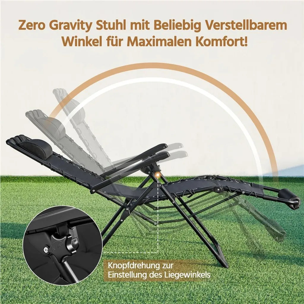Yaheetech Zero Gravity Ligstoel 166,5 x 74,5 cm - Verstelbaar - Opvouwbaar - Hoofdkussen - Bekerhouder - Zwart