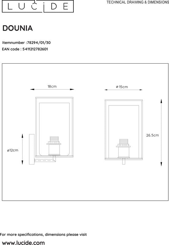 Lucide DOUNIA Wandlamp - Ø 15 cm - E27 - Zwart