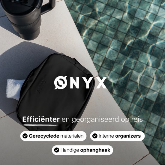 ONYX Toilettas Zwart - Make Up Tasje - Cosmetica Organizer - Slimme Indeling - Beautycase & Make-Up Spiegel - Toiletzak Hangbaar met Haak - Dames en Heren - Maat: M