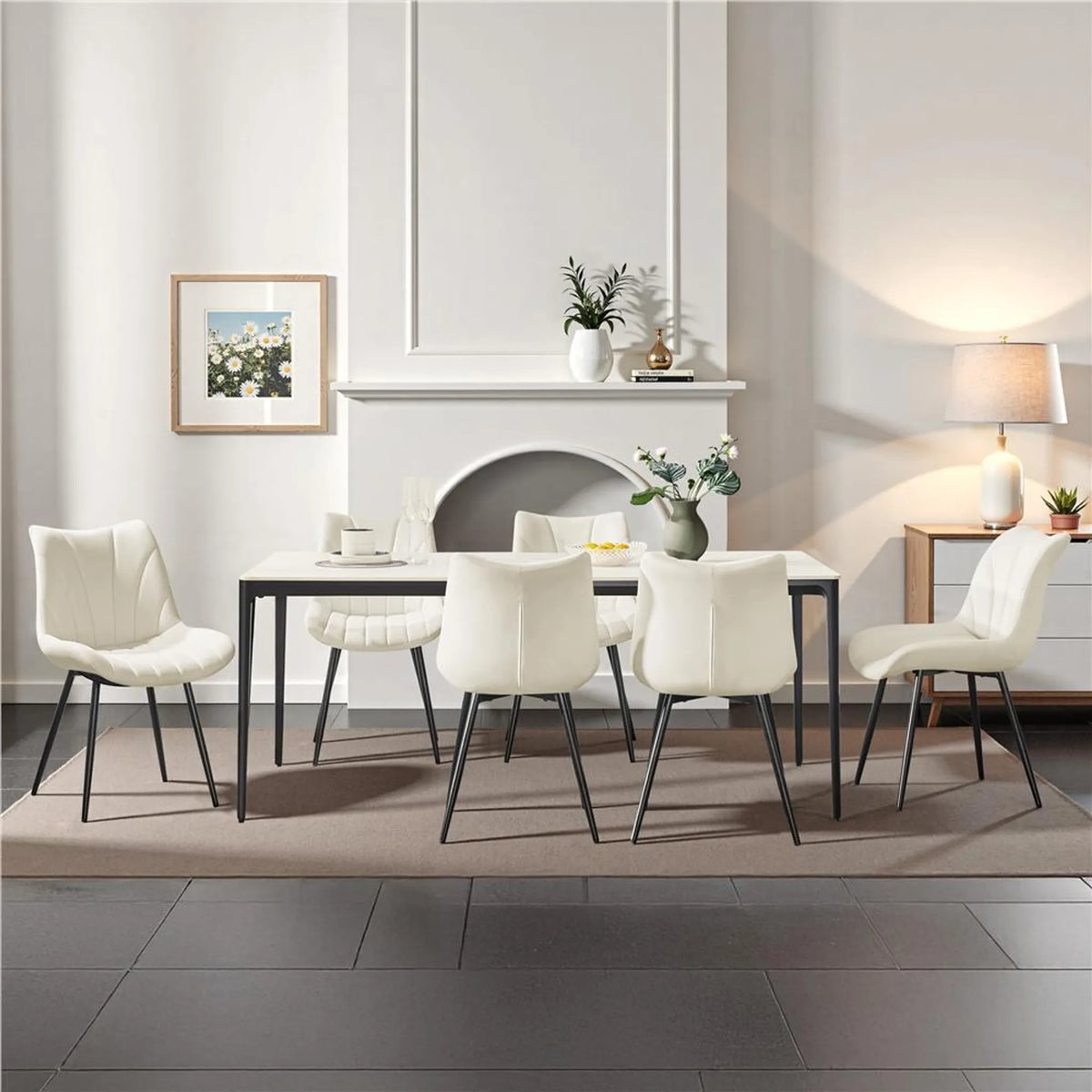 Yaheetech Set van 2 Eetkamerstoelen 47x58x84 cm – Beige – Polyester en Metaal