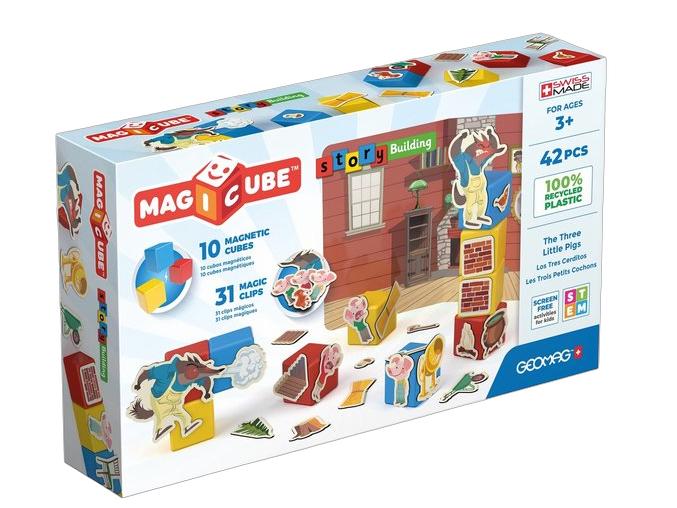 Geomag Magicube Story Building Three Little Pigs - 42-delig - Inclusief Boek en Magnetische Kaarten