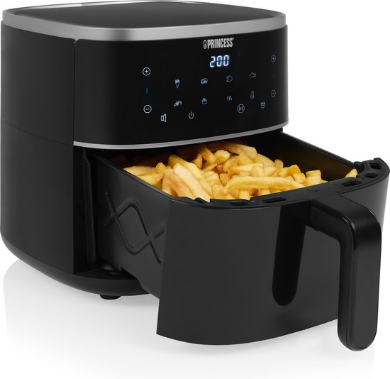 Princess Digitale Airfryer 182238 - 4 liter - PFAS vrij - Groot - Heteluchtfriteuse - Zwart - Digital Touchscreen - 8 Automatische Programma's - Inclusief in hoogte verstelbaar Grillrack