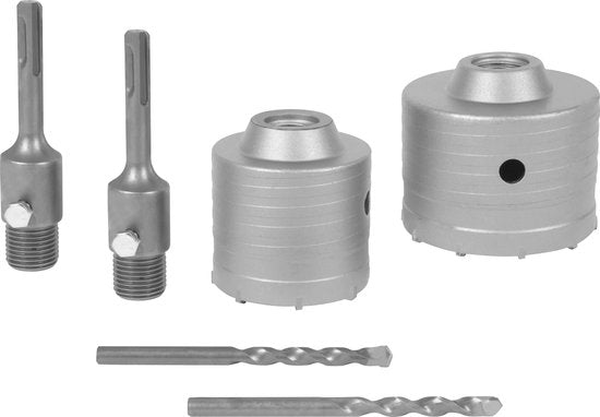 VONROC Gatenzaag set SDS-Plus – 2-delig – 68-82mm - Universeel – Incl. gatenboor, centreerboor en SDS-plus adapter