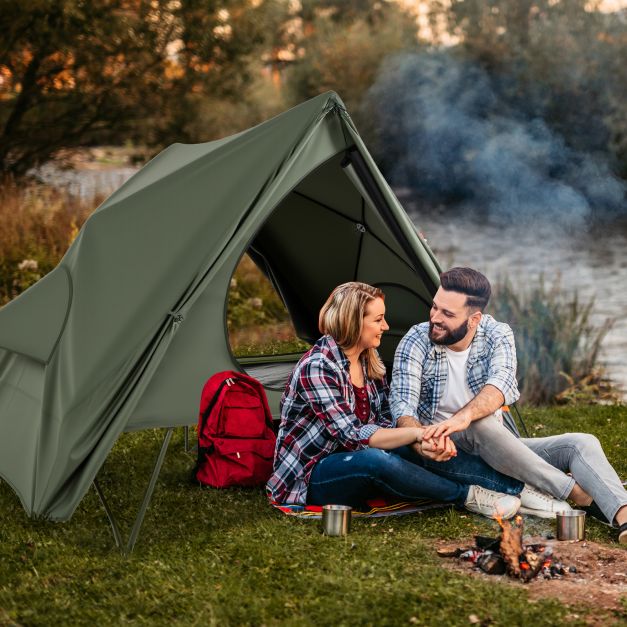 Coast Veldbed met tent voor 2 Personen - Campingbed 204 x 126 x 46 cm - Pop-up tent 204 x 128 x 105 cm - Waterdichte Oxford regenhoes - 2 netdeuren & ramen - Opbergtas met wielen - Groen