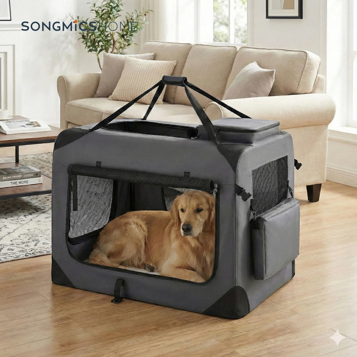 Ochama Opvouwbare Hondenbench 91 x 63 x 63 cm - Oxfordstof - Grijs - Draagbaar - Voor Honden van 23-32 kg