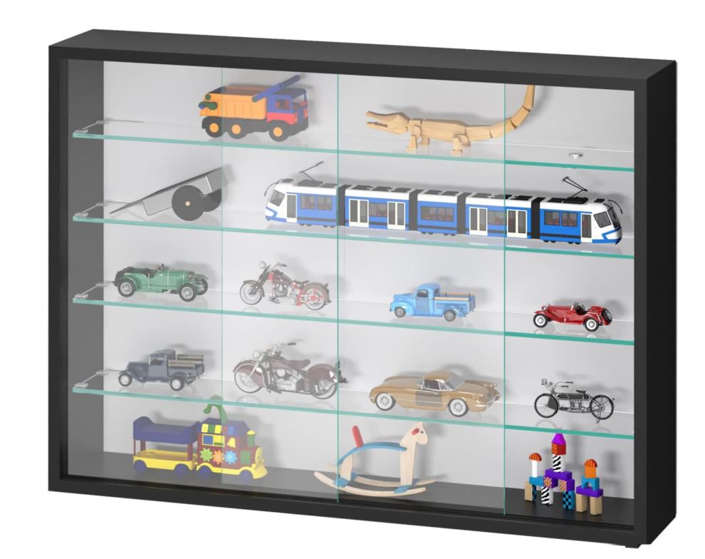 VDD Vitrine - Wandvitrine met Schuifdeuren - 75 x 55 x 14 cm - Zwart