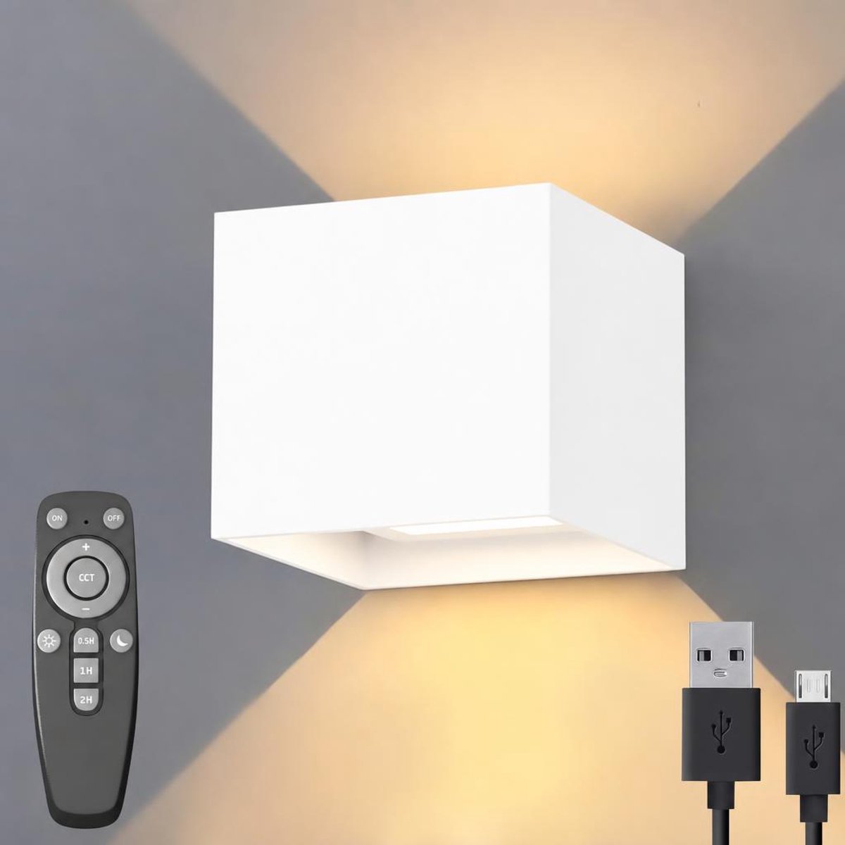 Luminize Oplaadbare Wandlamp met Afstandsbediening - Wit - 10 x 10 x 8 cm