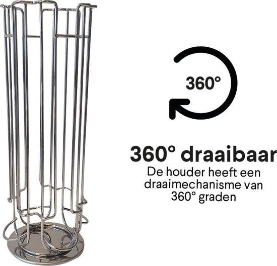 Zindoo Koffie Capsulehouder - Koffiecups standaard - 24 cups - Capsule - Dolce Gusto - Draaibaar - Koffie - Espresso - Metalen standaard - Anti-slip - Cup dispenser - Pad organizer - Zilverkleurig - Capsule houder koffie