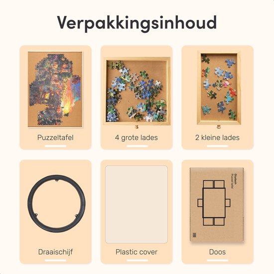 Draaibaar Puzzelbord met Opbergsysteem - 6 lades - 1500 stukjes - Houten - Puzzeltafel - Puzzelplank - Puzzelmap - Puzzelplaat - Incl. Bescherm cover - Puzzel - mat - Koffer - Sorteerbakjes