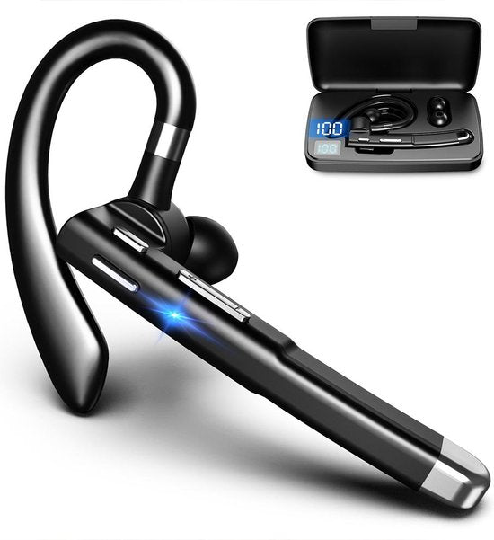 Otiume Draadloze Headset – Noise Canceling – Incl Oplaadkoffer - Bluetooth 5.0 – 100 uur - Waterproof - Bluetooth Headset – Handsfree Bellen Auto Bluetooth – Werk oordopjes - Oortjes – Draadloze Headset met Microfoon – Kantoor oortjes
