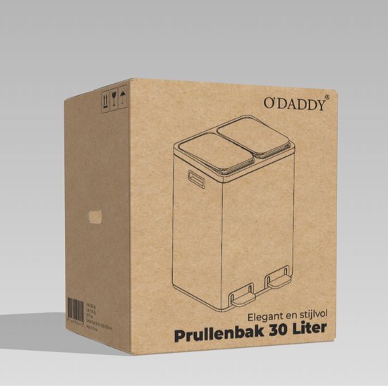 O'DADDY® Prullenbak Afvalscheiding - Softclose 2x 15L Capaciteit - Incl. Afvalzakken - Metaal/Zwart