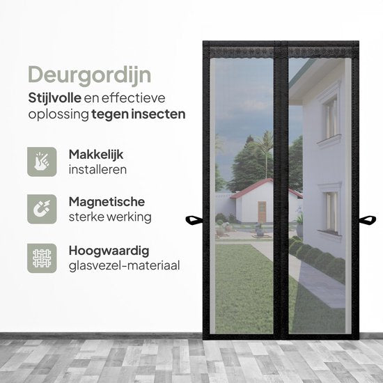O'DADDY® Deurgordijn Deluxe FIBER - Magnetisch Vliegengordijn - Voor Nieuwbouw en Standaard Deuren - Eenvoudige Installatie - Deurhor Zwart - 92x220 cm
