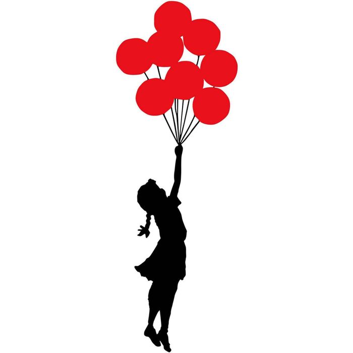 Wallity Wall Banksy - Metalen Wanddecoratie - Meisje Met Ballonnen - Rood/zwart - 34cmx1,5mmx100xcm