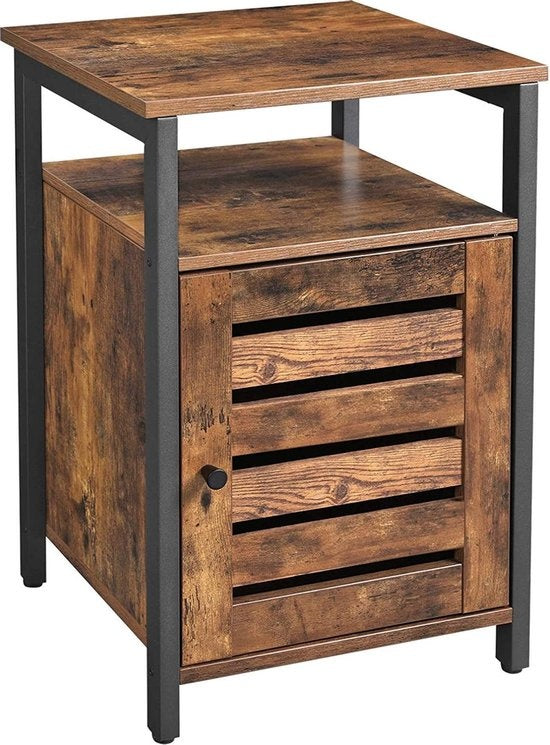 O'DADDY® Nachtkastjes industrieel - bijzettafel - nachtkastje met deur en planken - 40 x 40 x 60 cm - bruin