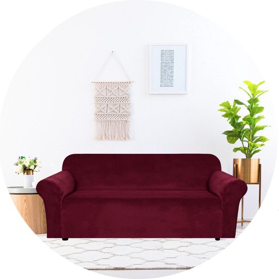 Hilvard - Bankhoes Stretch 3 zitsbanken - Zetelhoes - Bankbeschermer - Sofa Cover - Zetelbeschermer Huisdieren - Bank hoes - Wasbaar - Rood Bordeaux