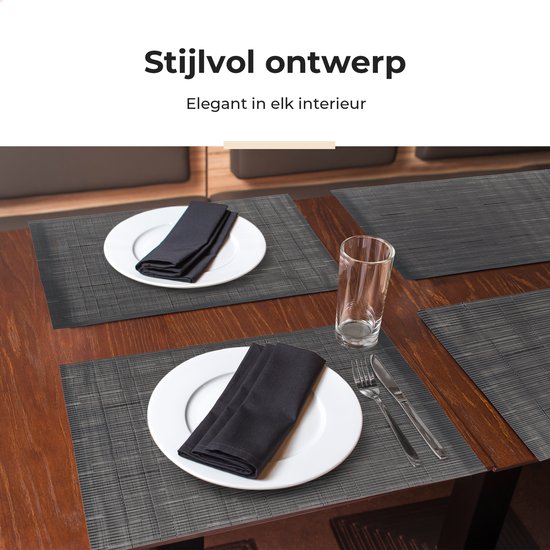 Castagnola Placemats - Placemat van Kunststof - Onderlegger - Onderzetter - Placemats Plastic en PVC - 6 Stuks - 45 x 30 cm - Zwart