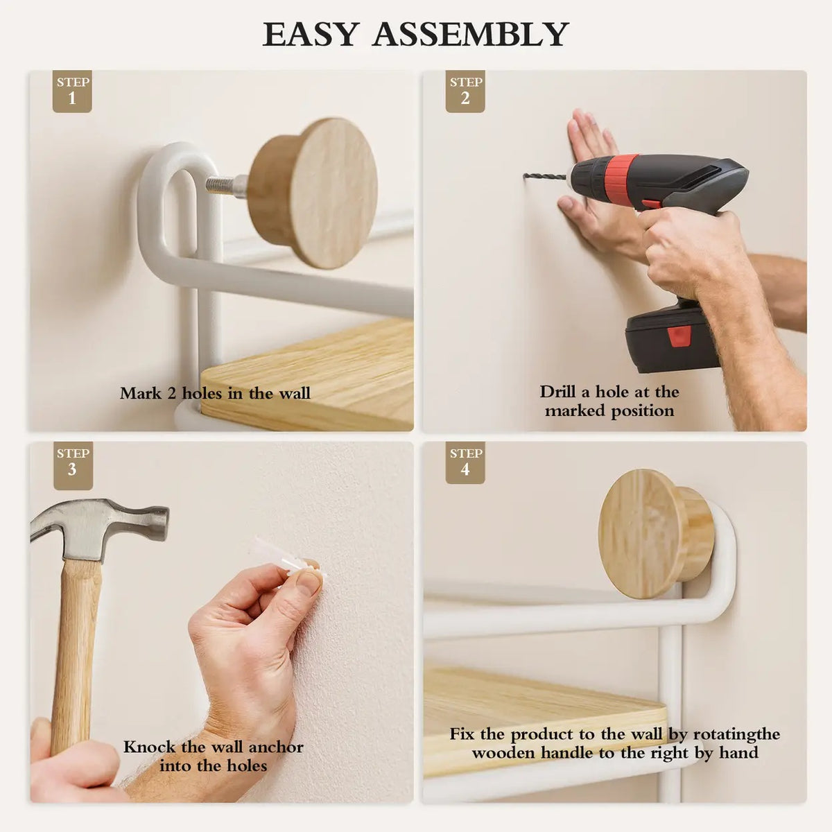 KAPANOU Wandplank met 5 Haken - Wit