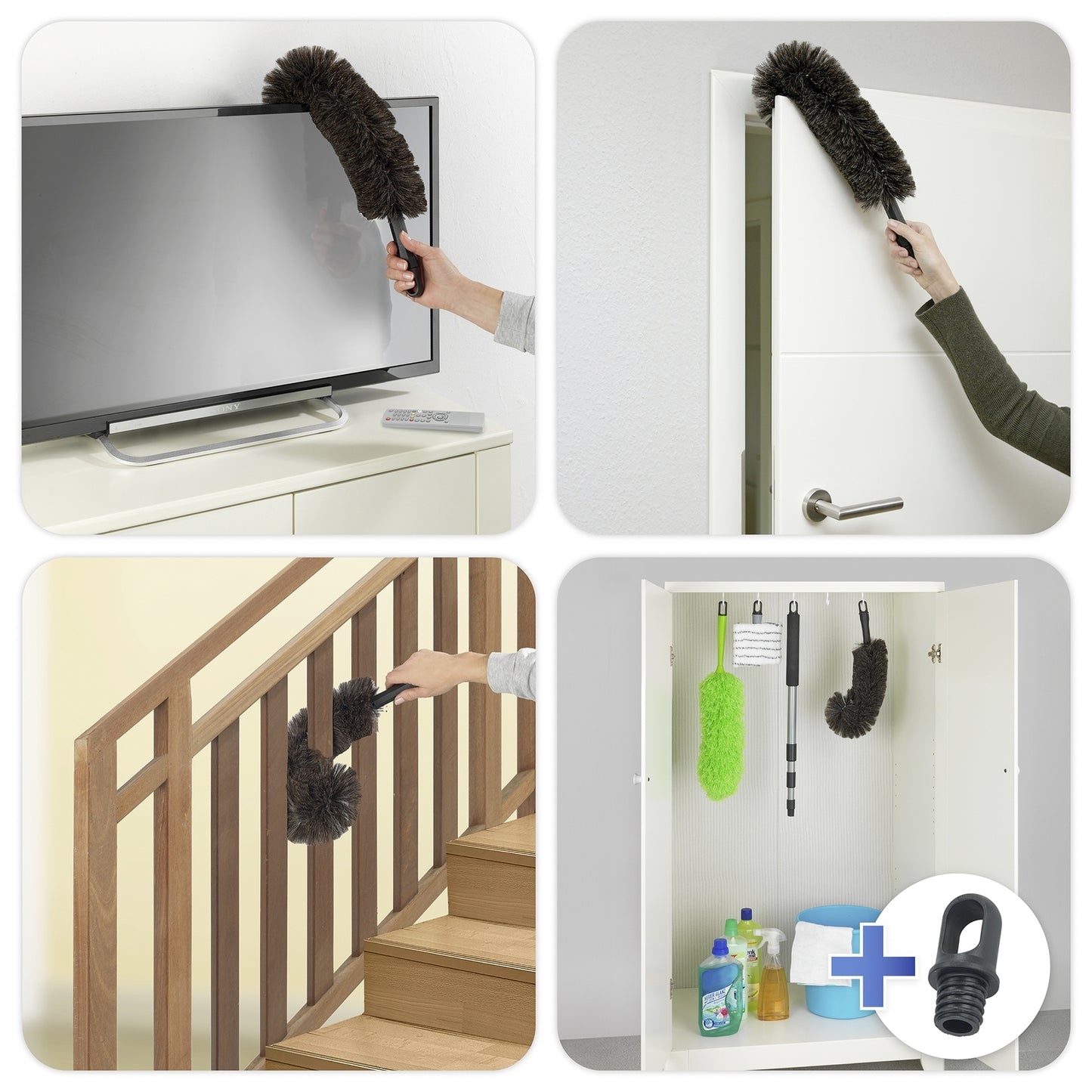 Maximex Geitenhaar Stoffer Knikbaar - Voor Gevoelige Oppervlakken - Grijs/Zwart - 14 x 42 x 8 cm