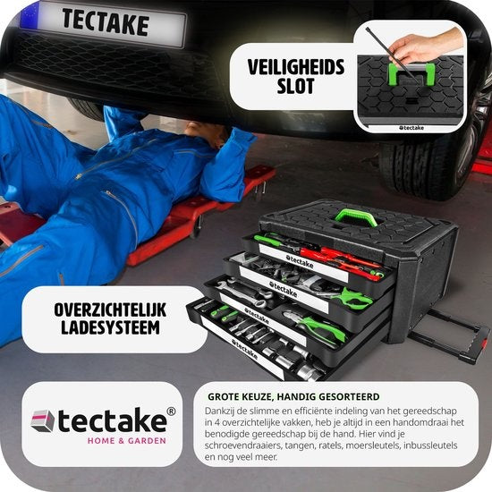 TecTake Gereedschapskoffer 401487 - 200-delig - 4 laden - Trolley