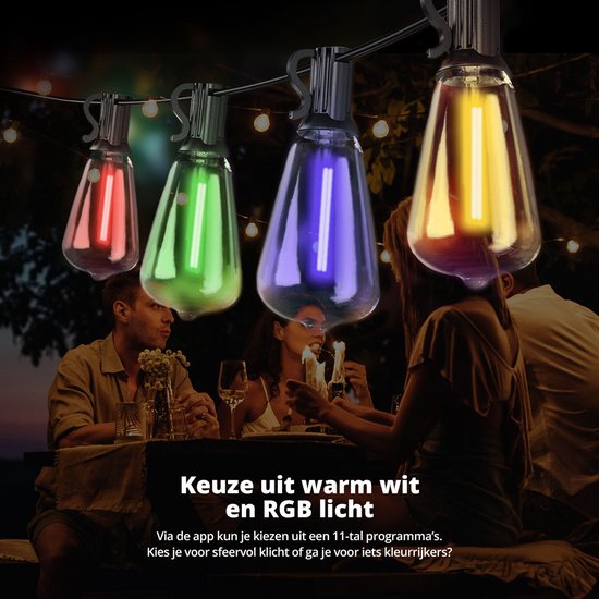 FlinQ Smart Lichtsnoer Premium - LED Lichtslinger voor Buiten - Tuinverlichting 15 meter Lang Snoer - Slinger met RGB Lampjes - Sfeerverlichting / Partylights - Partyverlichting